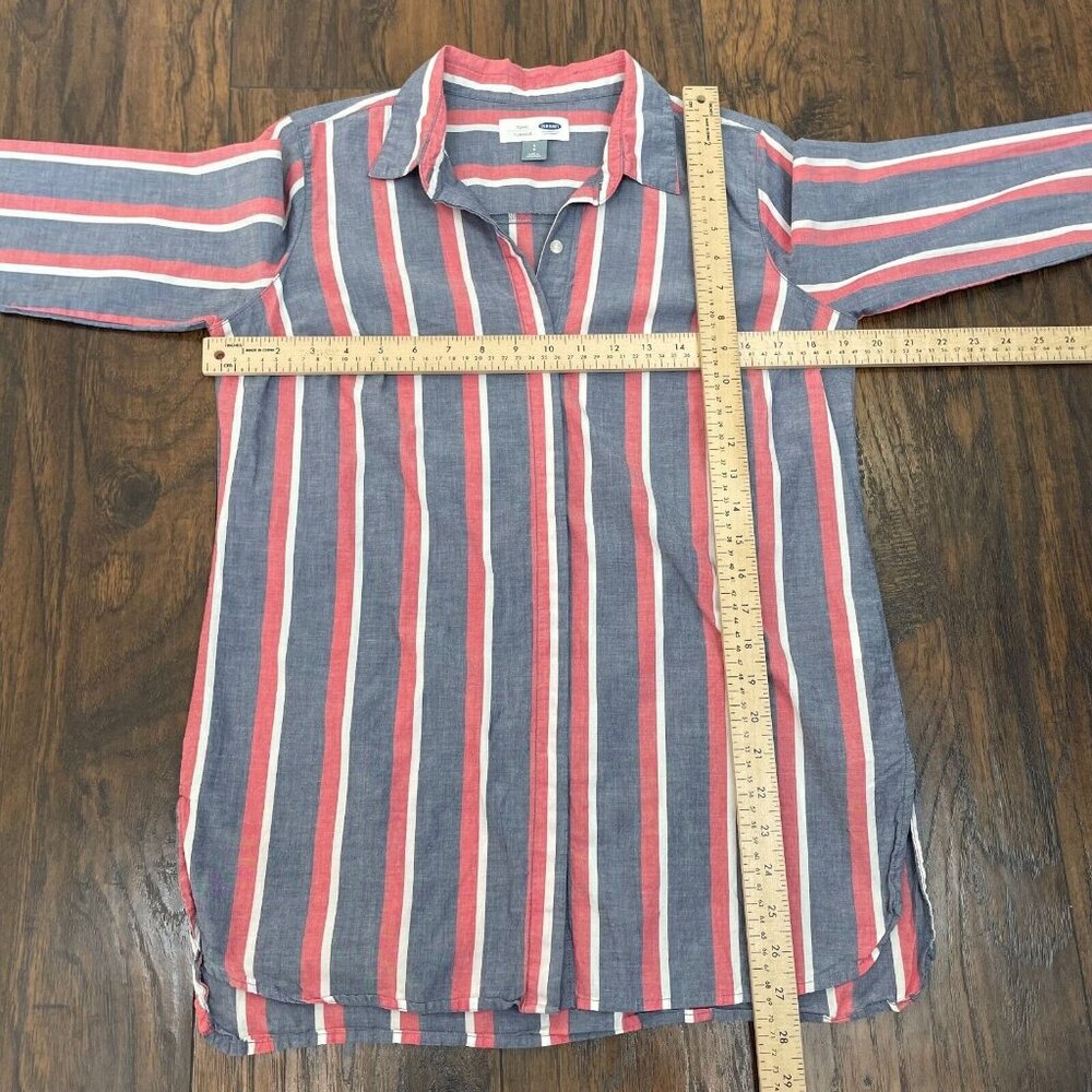 Old Navy Tunic Top Small Blue Red White Striped Americana Shirt Cotton Women's - Picture 7 of 12